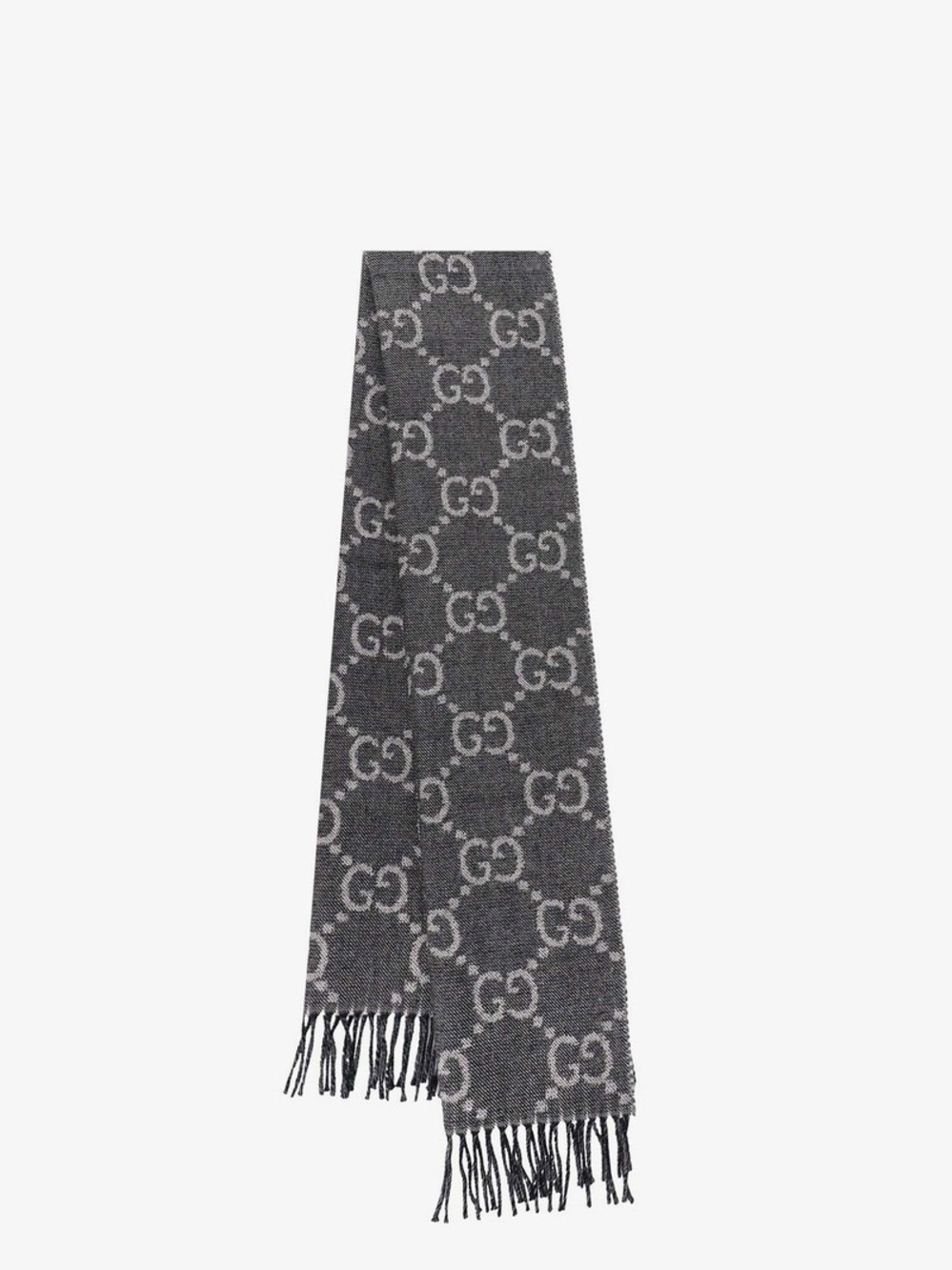 Gucci GG Monogram Wool Scarf in Charcoal and Light Gray